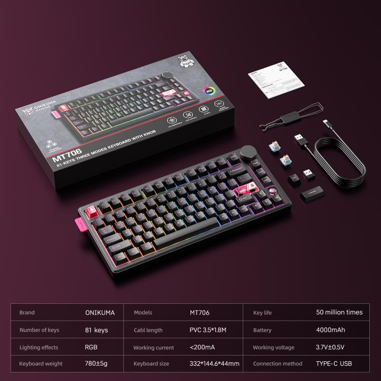ONIKUMA MT706 Tri-Mode Mechanical Keyboard