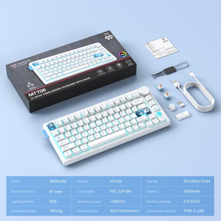 ONIKUMA MT706 Tri-Mode Mechanical Keyboard
