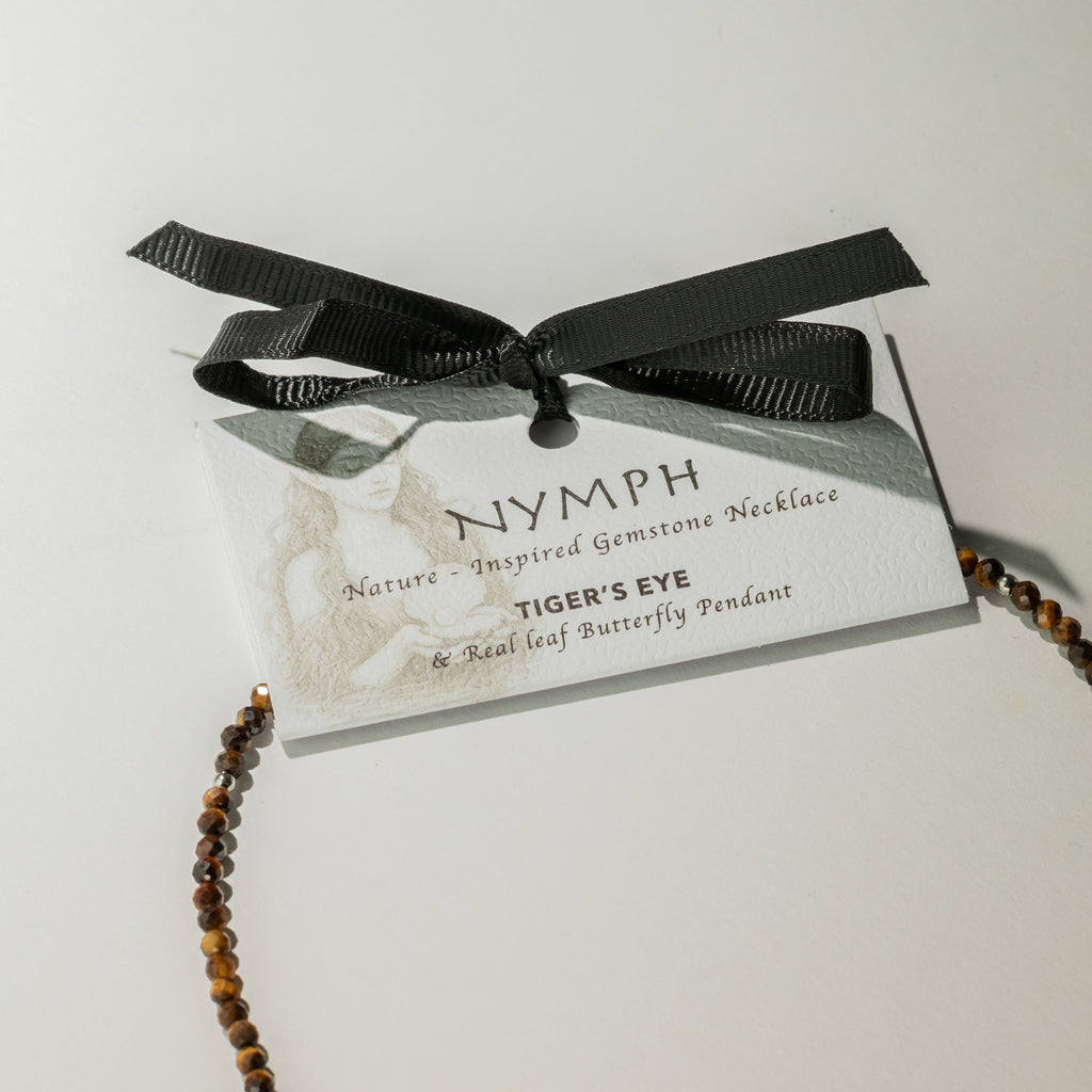 Real Leaf Butterfly Pendant - Tiger's Eye Necklace