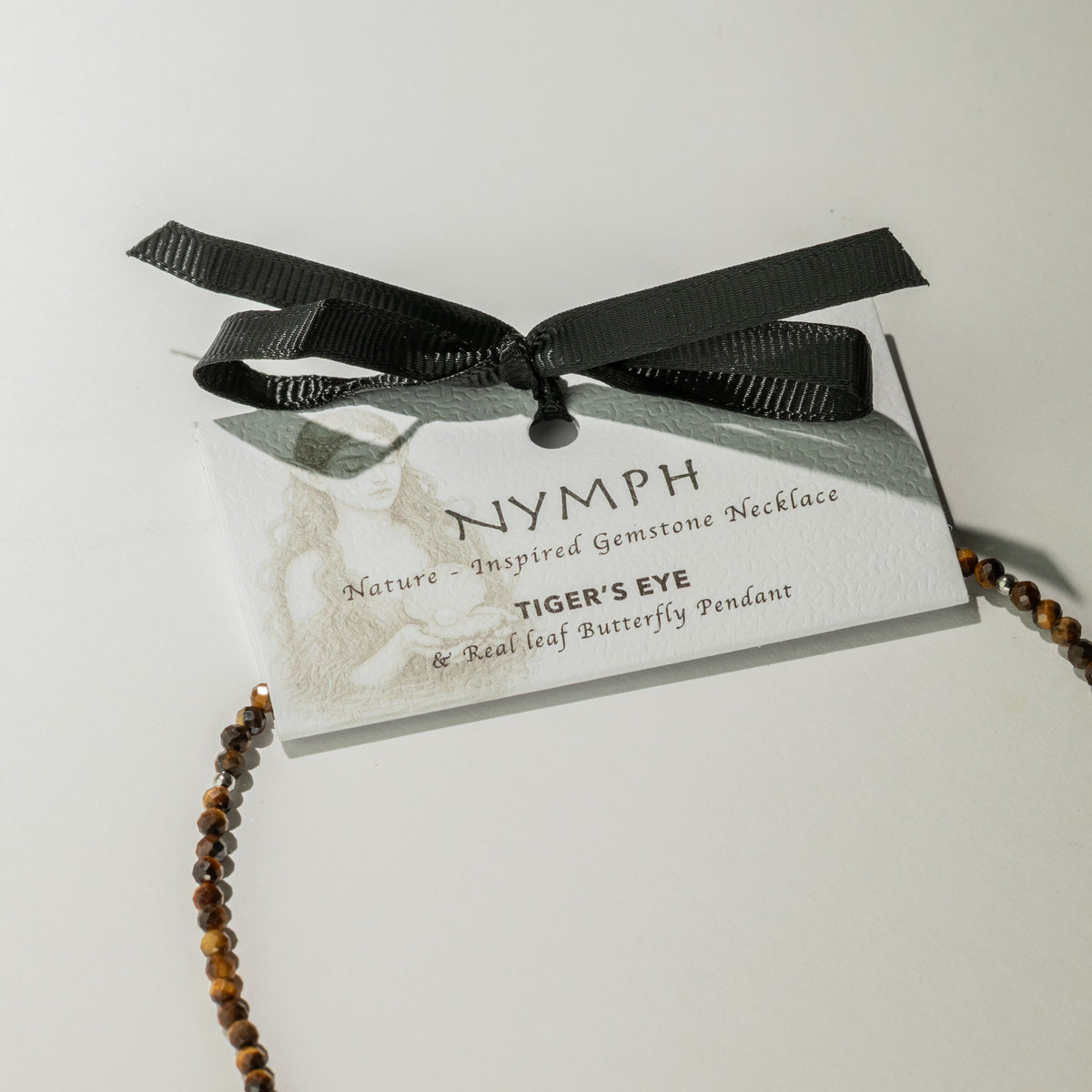 Real Leaf Butterfly Pendant - Tiger's Eye Necklace