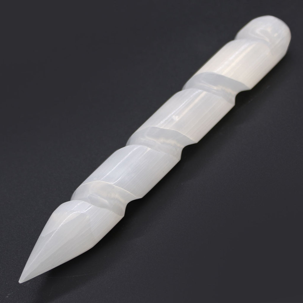 Selenite Spiral Pointed Wand