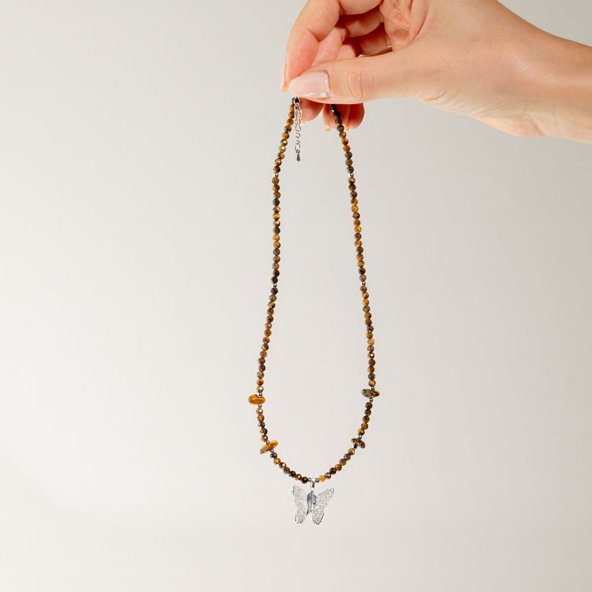 Real Leaf Butterfly Pendant - Tiger's Eye Necklace