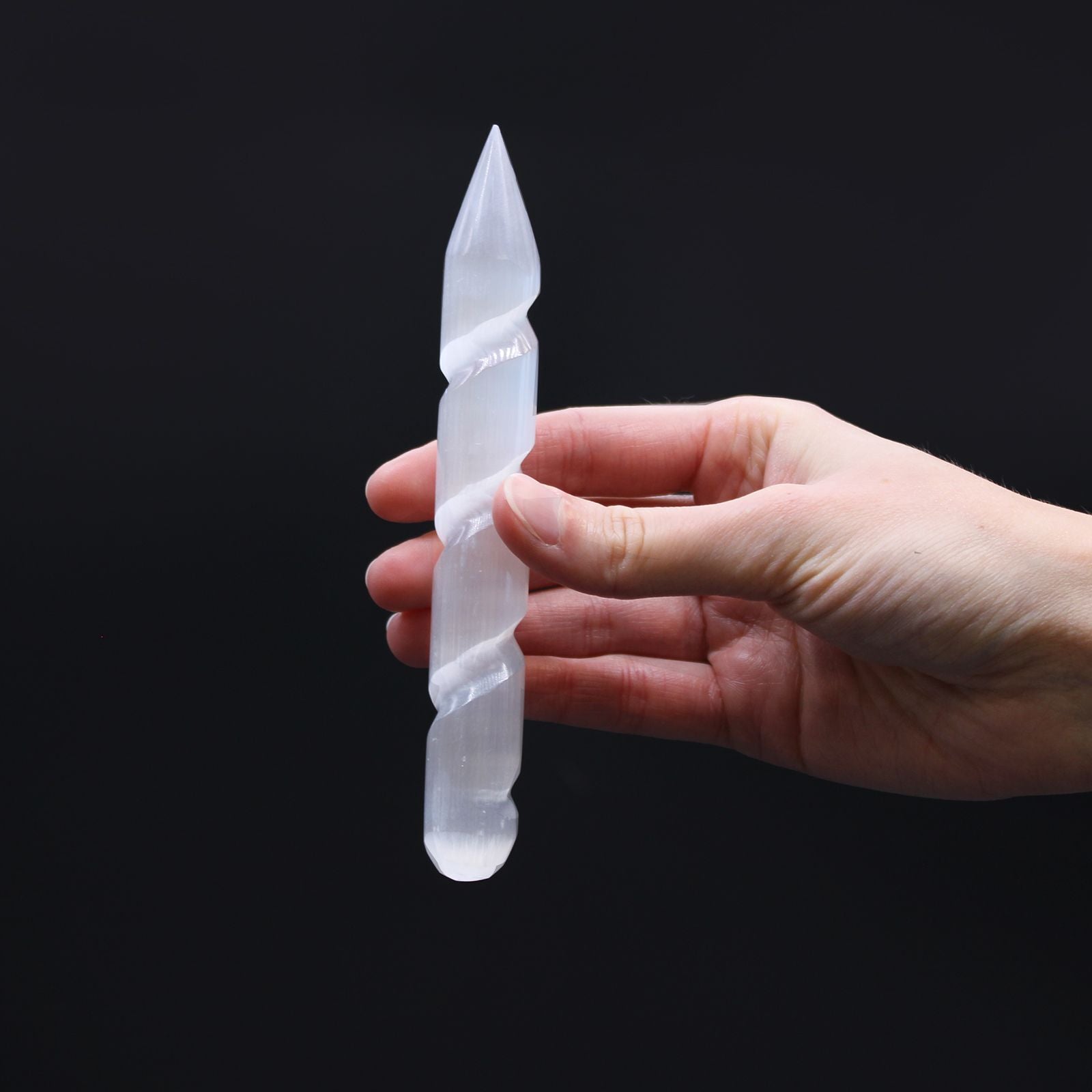 Selenite Spiral Pointed Wand