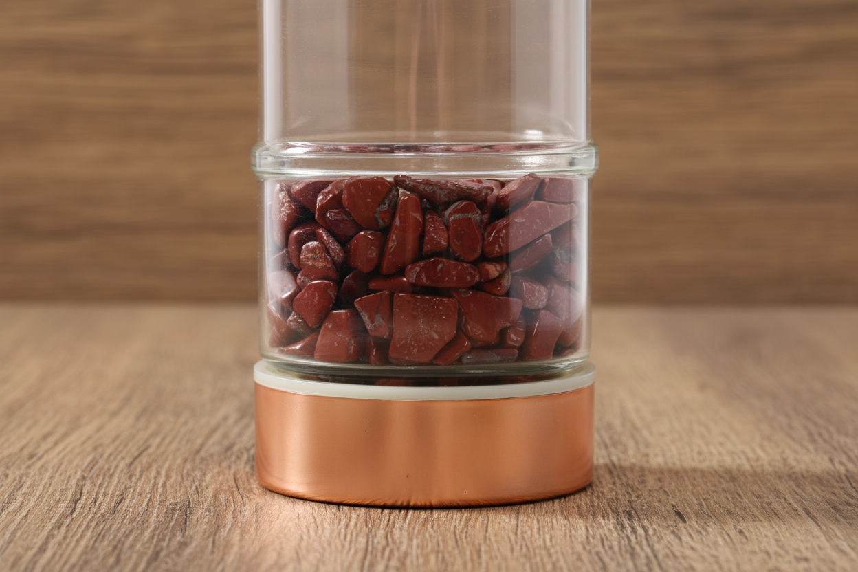 Crystal Glass Tea Infuser Bottle - Rose Gold - Red Jasper