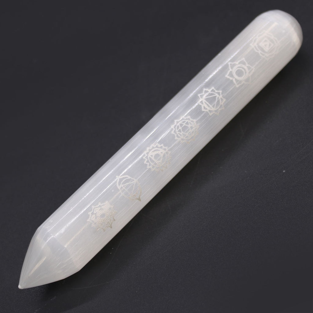 Chakra Selenite Pointed Wand