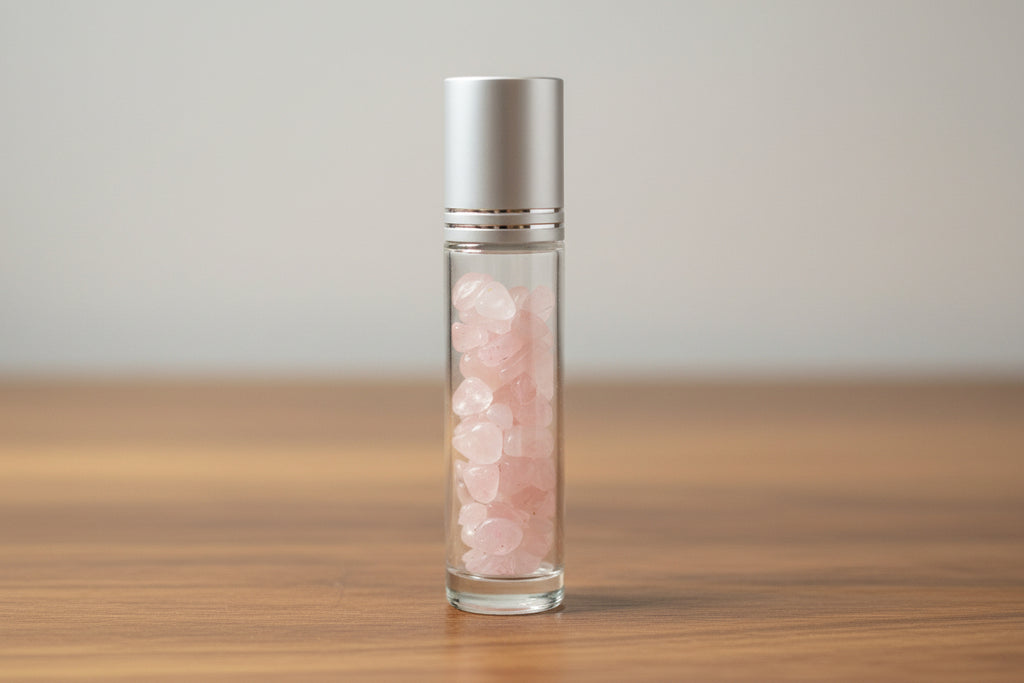 Gemstone Essential Oil Roller Bottle - Rose Quartz  - Silver Cap