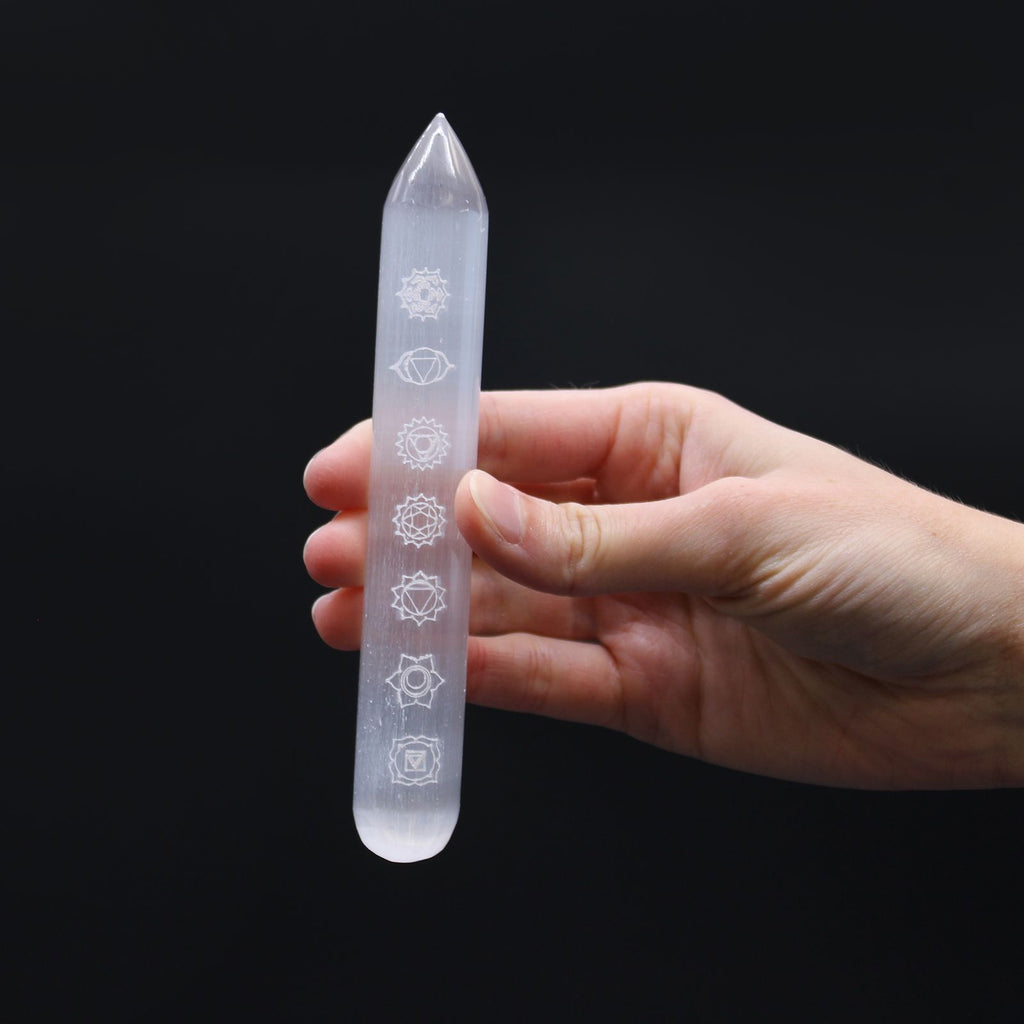Chakra Selenite Pointed Wand