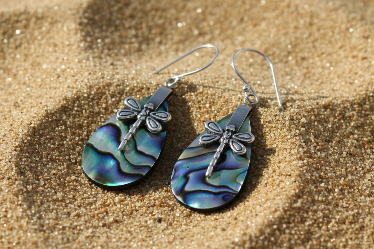 Abalone & Silver Earrings - Dragonflies