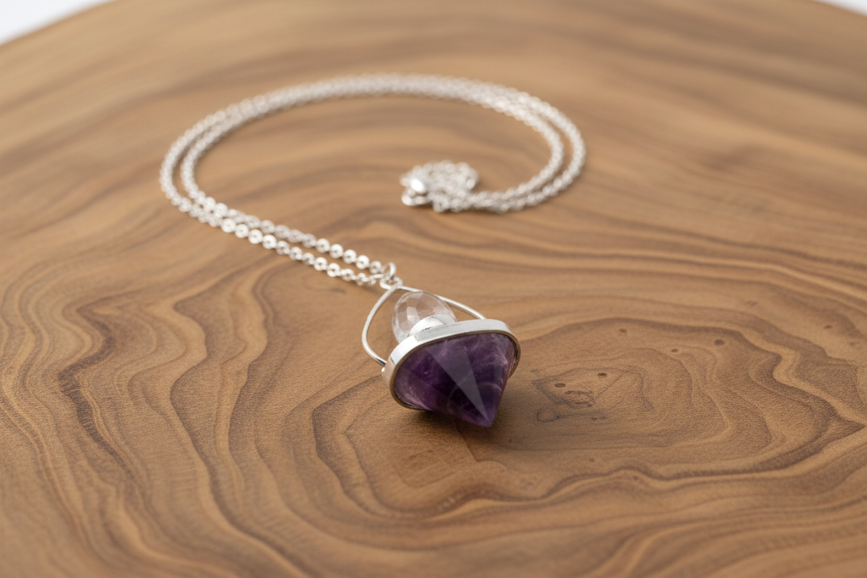 Gemstone Lantern of Life Pendulum - Amethyst & Rock Quartz