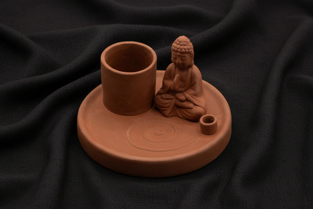 Multi Purpose Buddha Incense Plate - Natural Terracotta Style