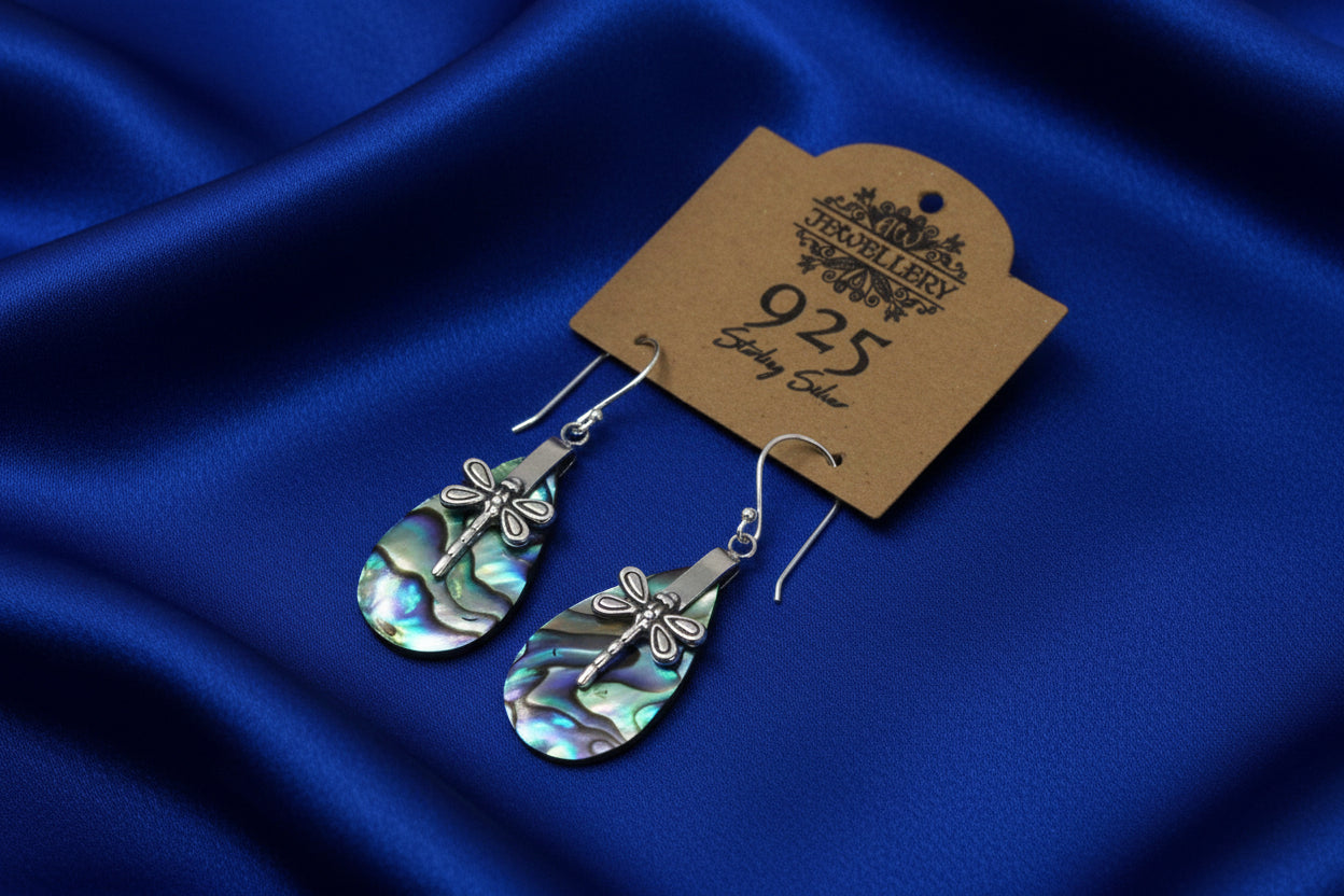 Abalone & Silver Earrings - Dragonflies