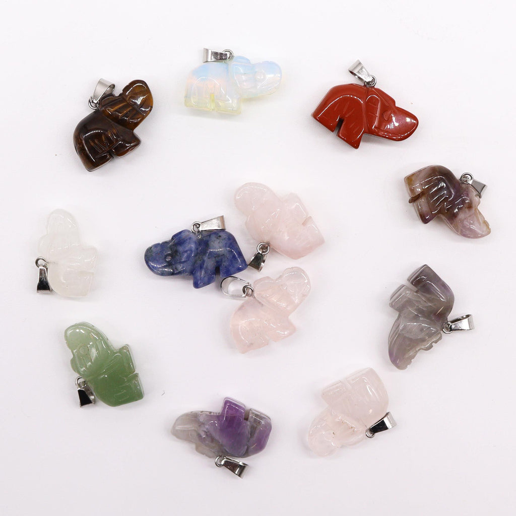 Gemstone Lucky Elephants Pendants - 12 pieces