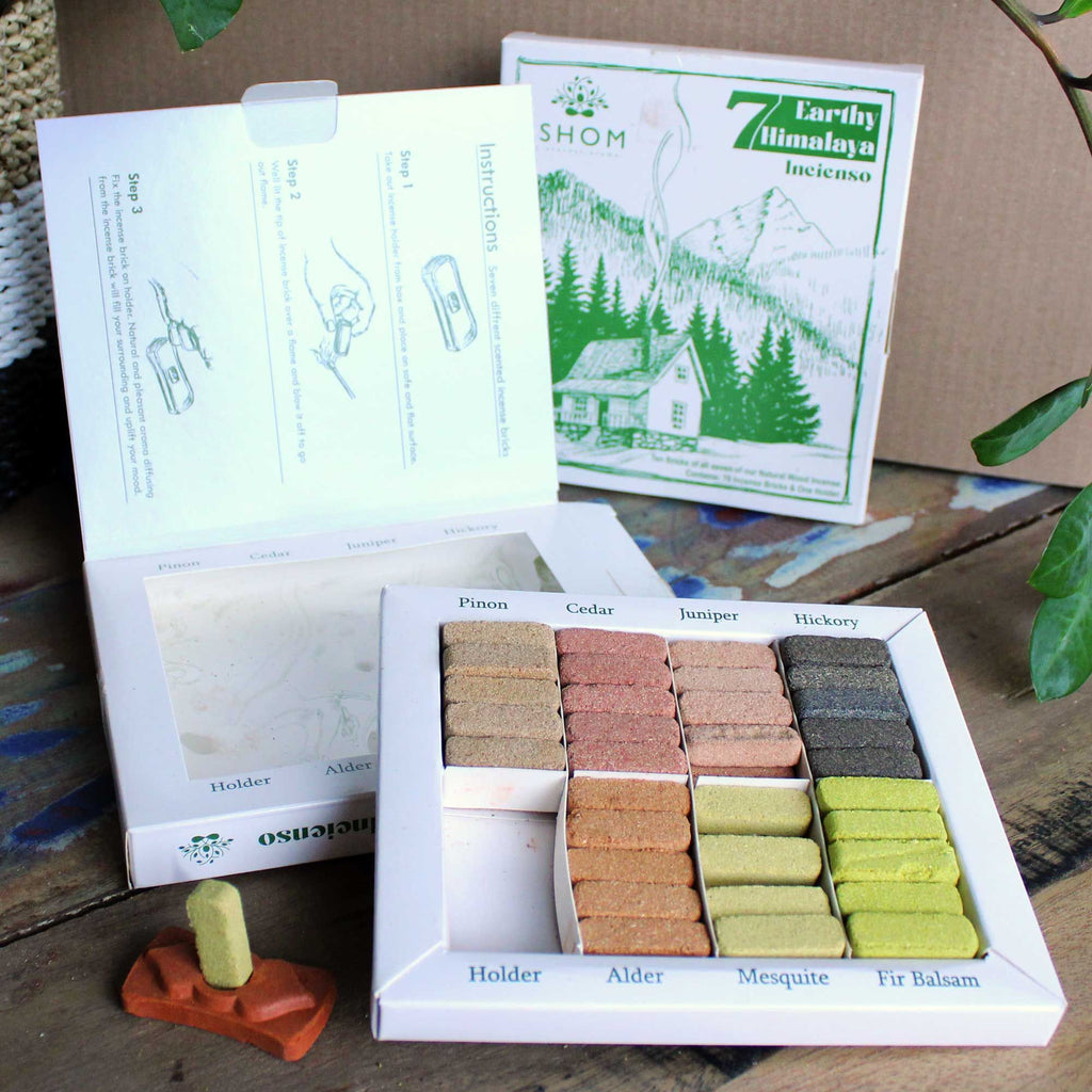 Display Set of 70 Incense Smudge Bricks and Burner - Earthy Himalaya