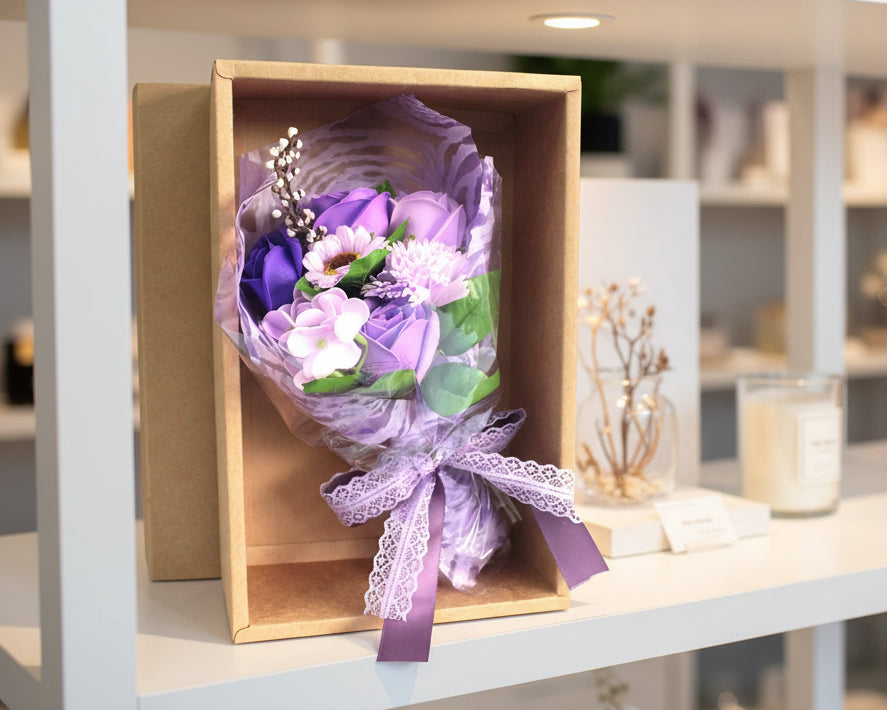 Boxed Hand Soap Flower Bouquet - Purple