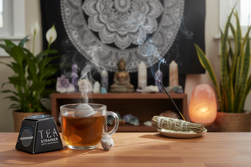 Raw Crystal Tea Strainer - Rainbow Moonstone