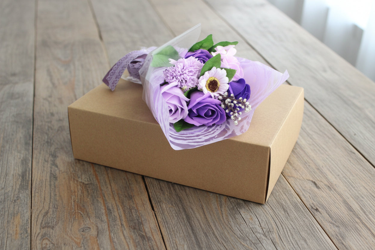 Boxed Hand Soap Flower Bouquet - Purple