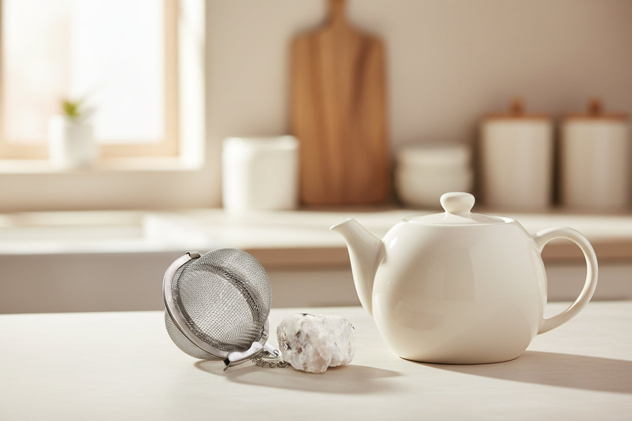 Raw Crystal Tea Strainer - Rainbow Moonstone