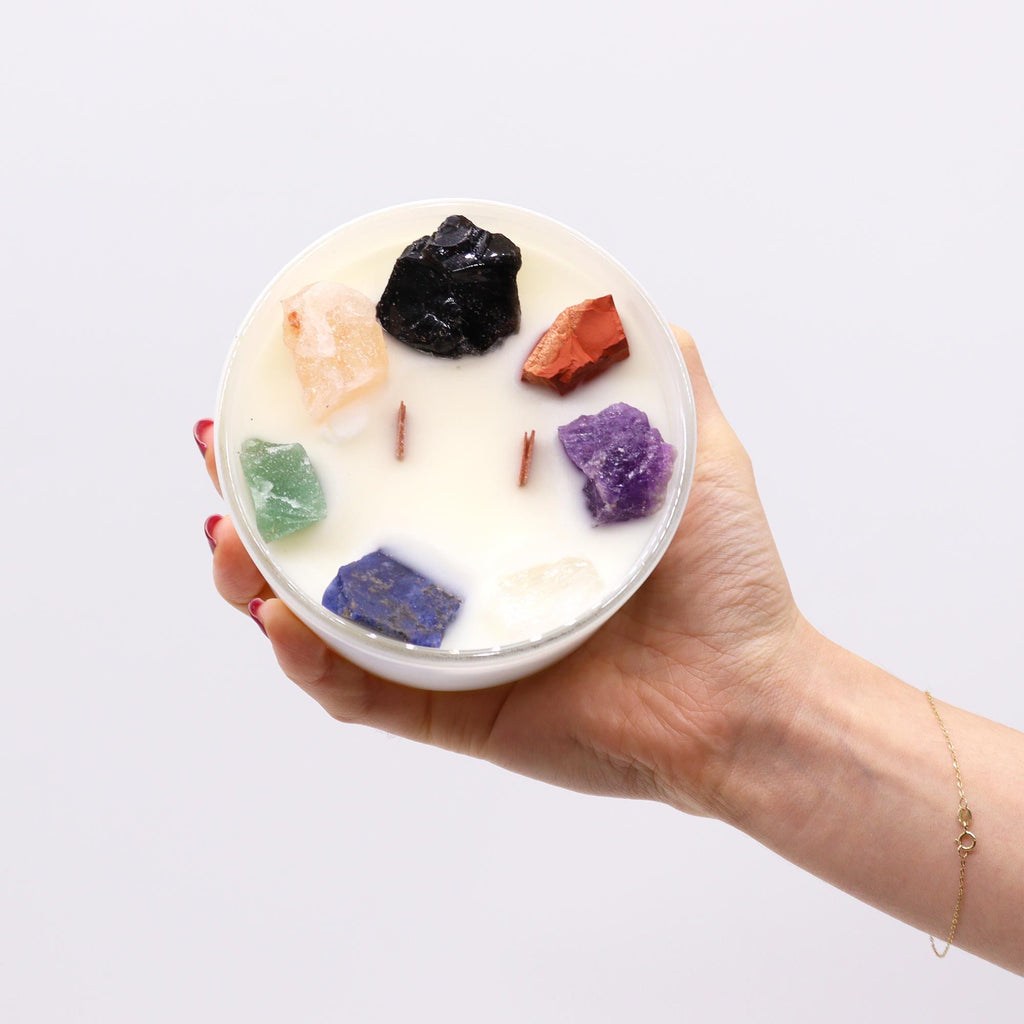 Large 7 Chakra Crystal Candle