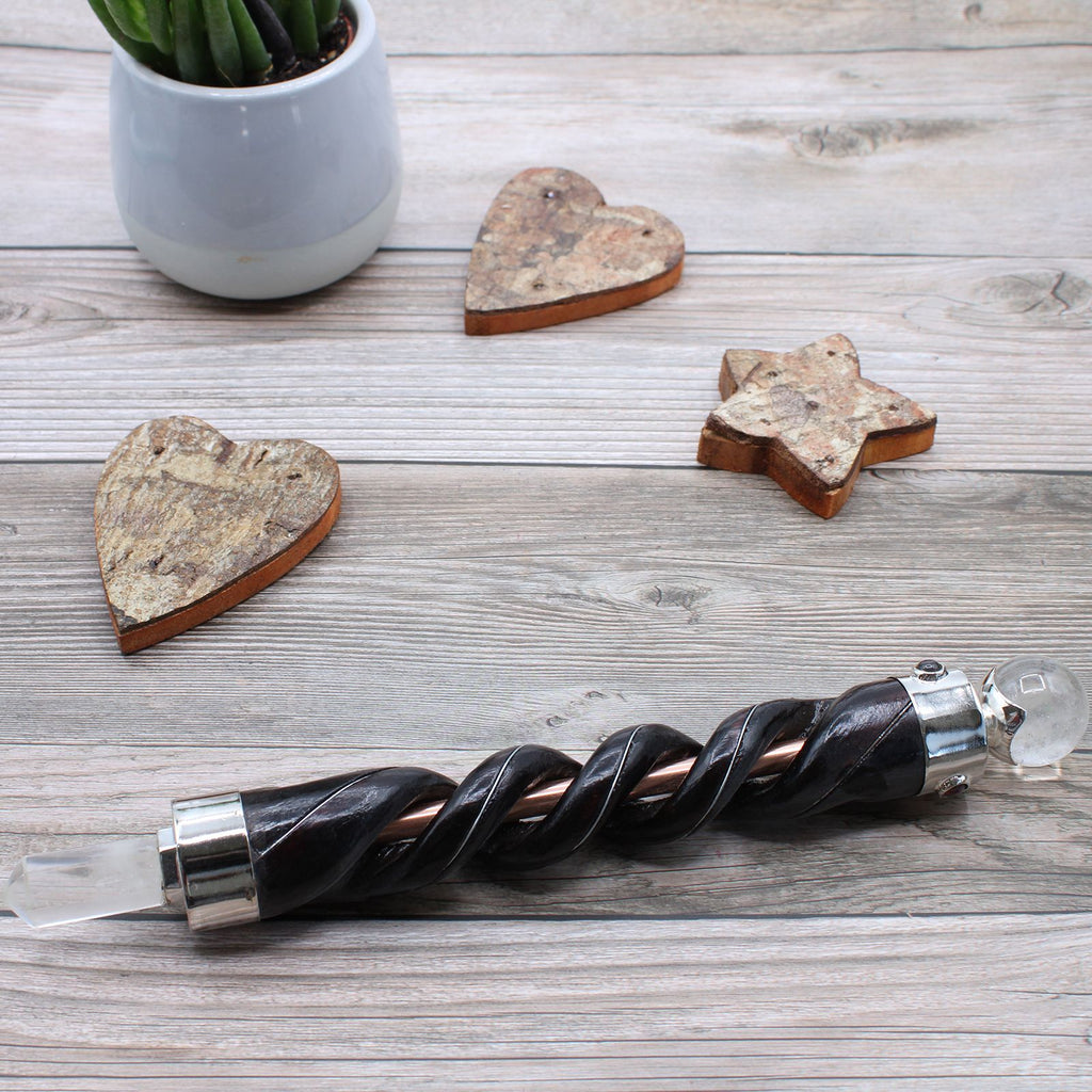 Spiral Carving Healing Wand - Copper & Clear Quartz