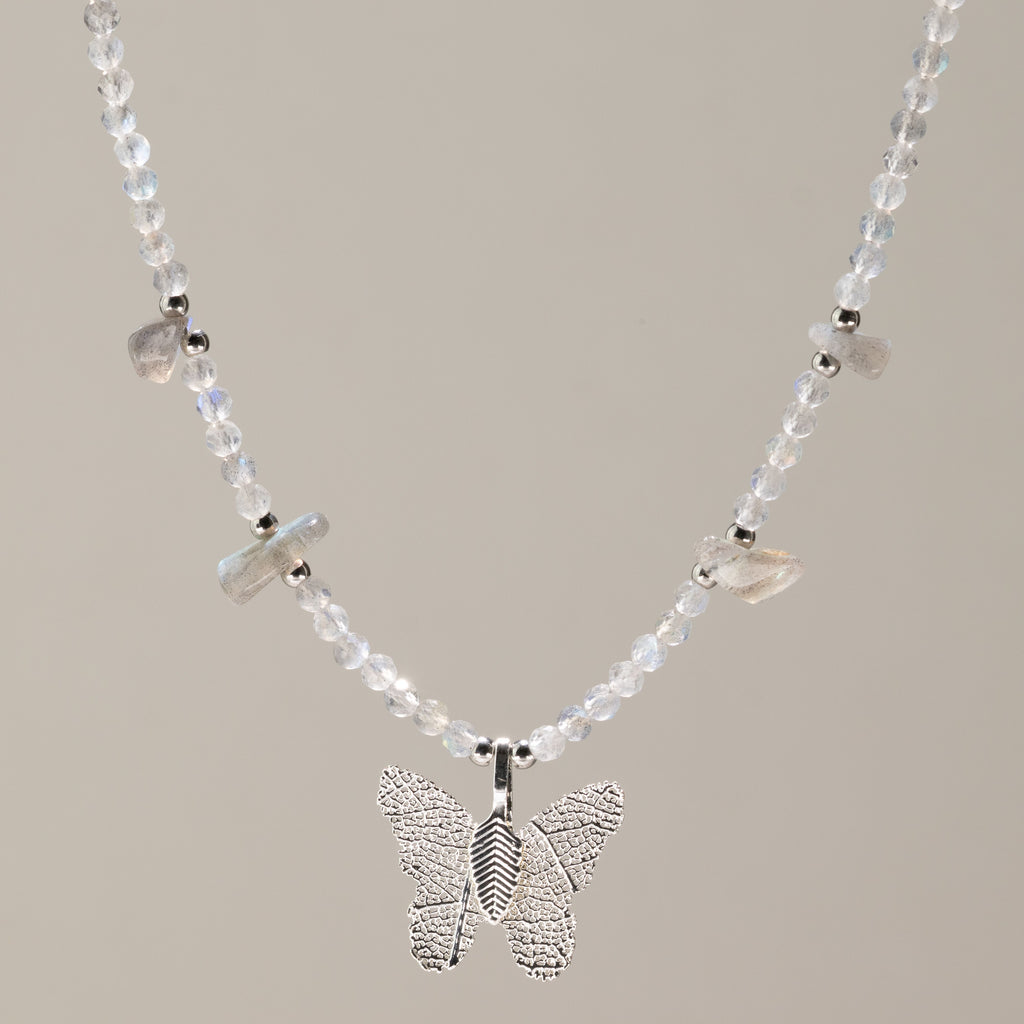 Real Leaf Butterfly Pendant - Labradorite Necklace