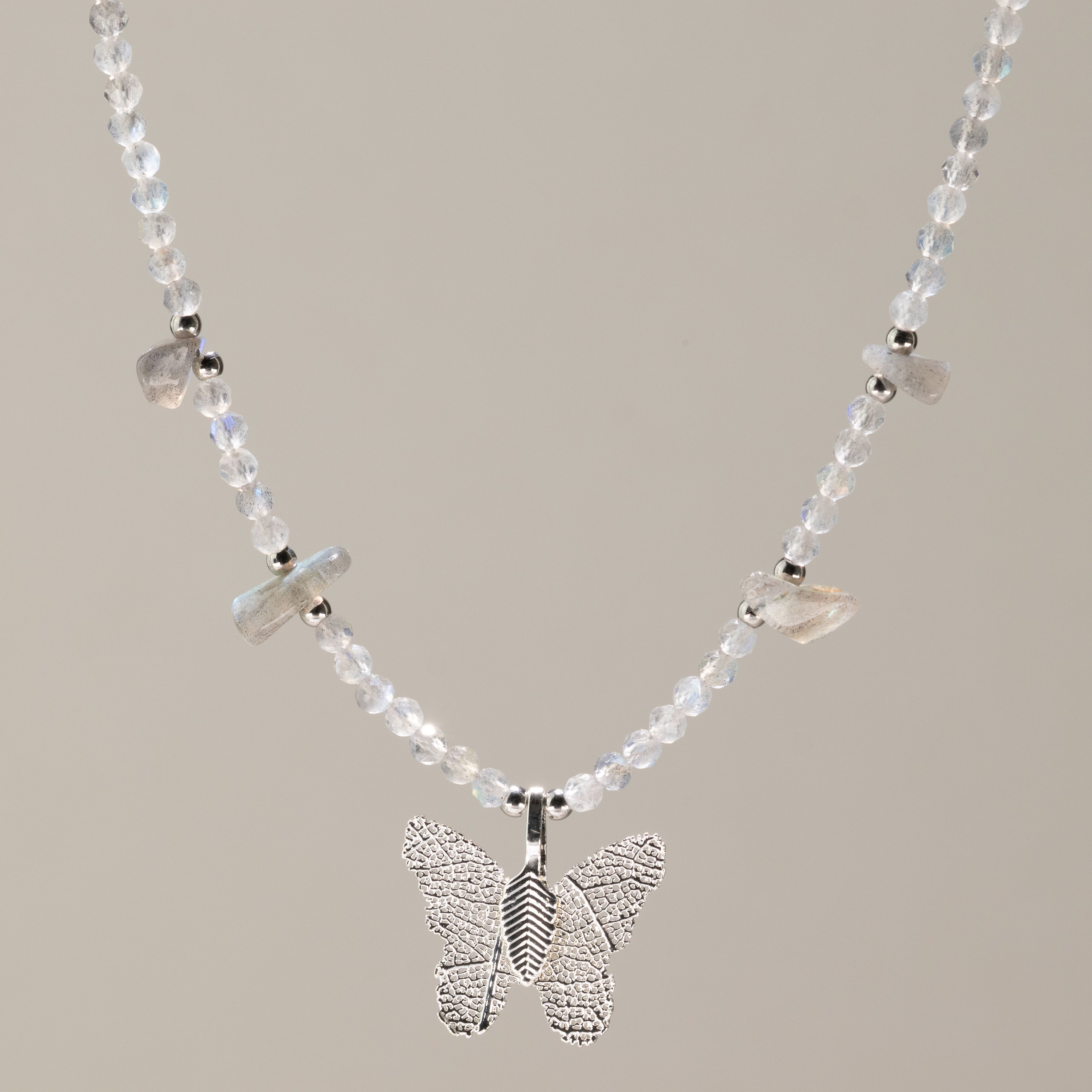 Real Leaf Butterfly Pendant - Labradorite Necklace