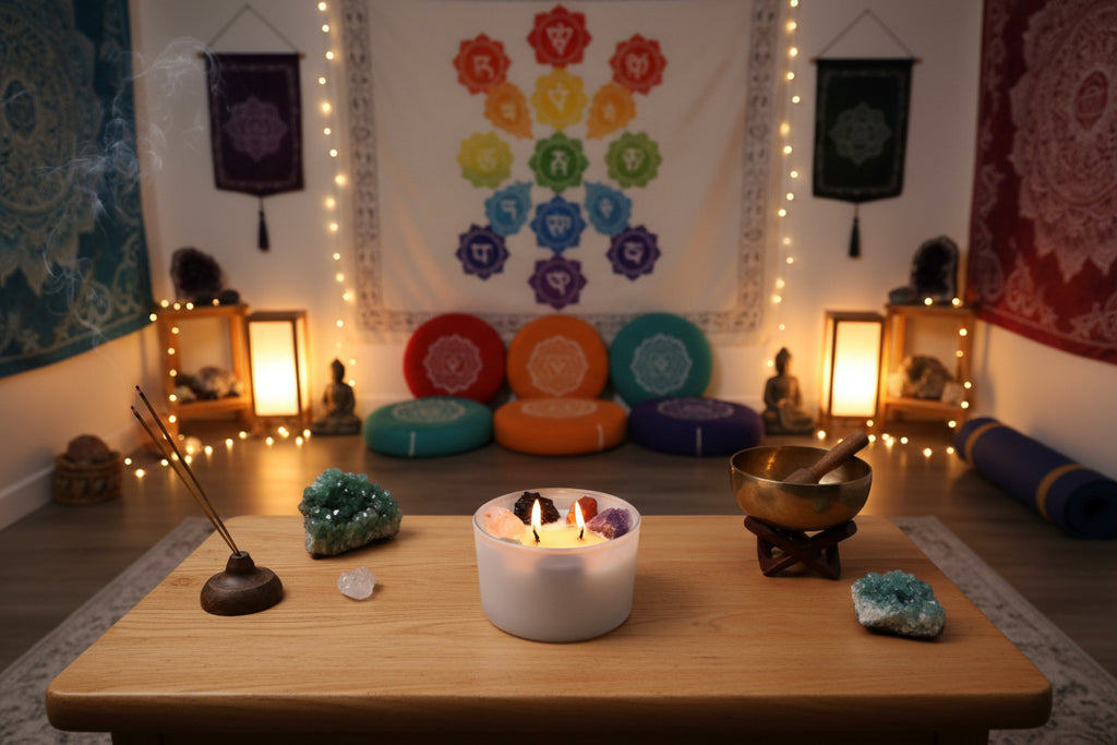 Large 7 Chakra Crystal Candle