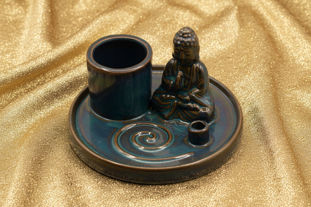 Multi Purpose Buddha Incense Plate - Ceramic Blue