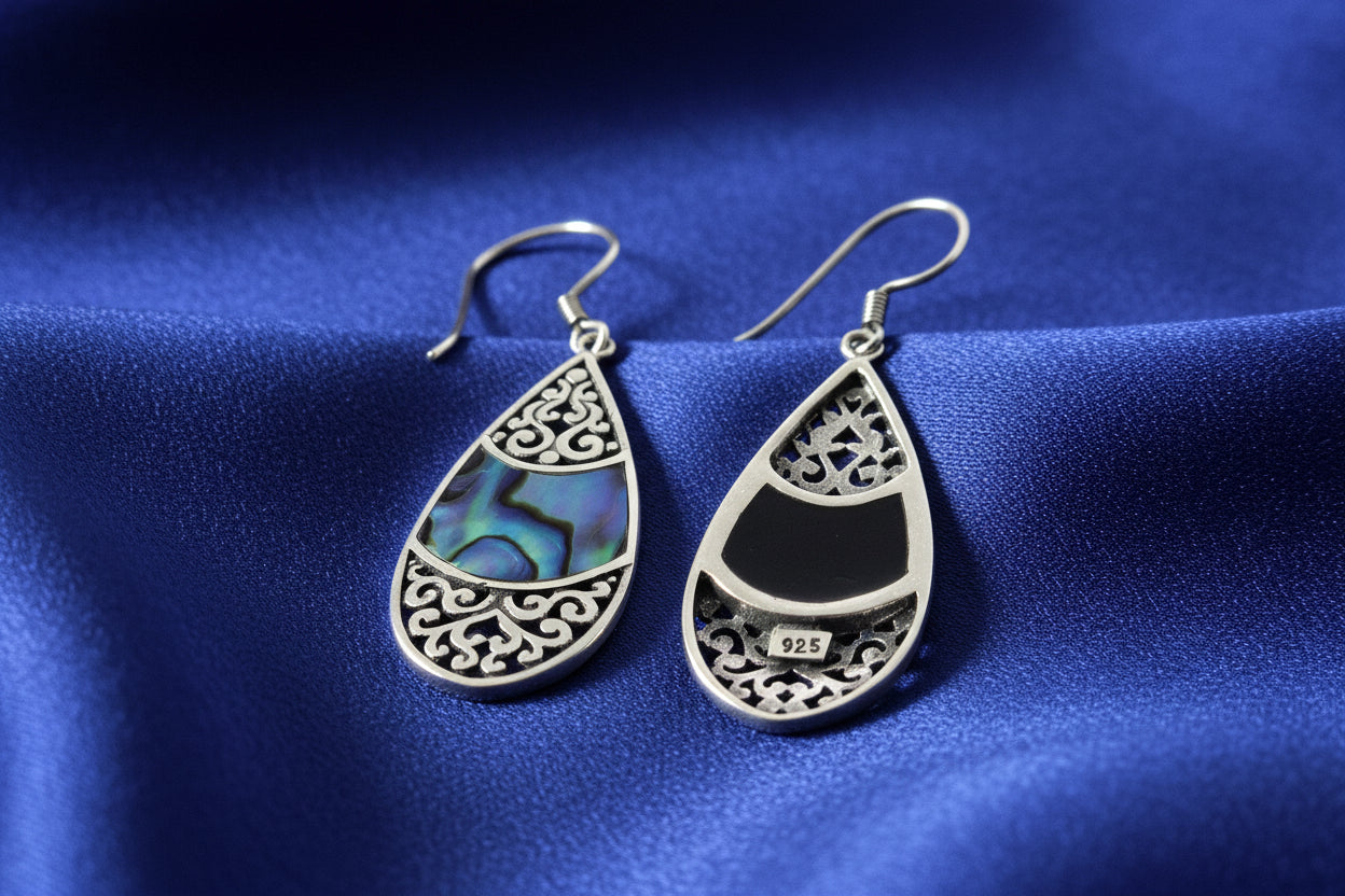 Abalone & Silver Earrings - Teardrop Oval