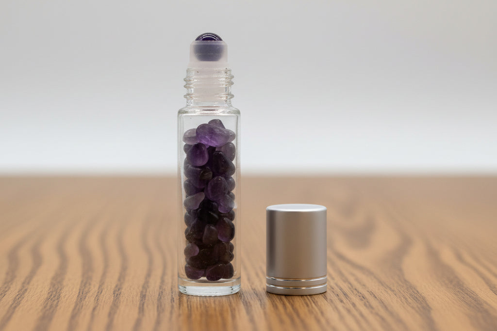 Gemstone Essential Oil Roller Bottle - Amethyst  - Silver Cap