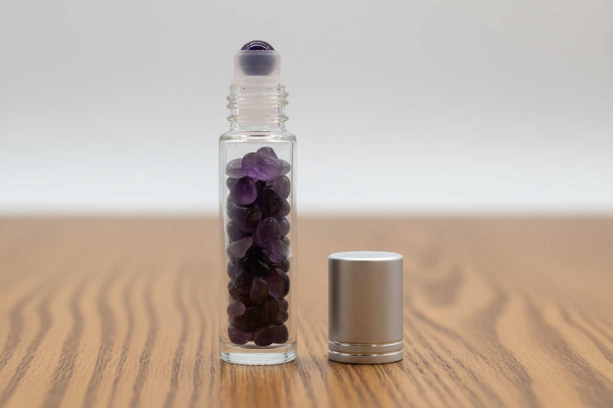 Gemstone Essential Oil Roller Bottle - Amethyst  - Silver Cap