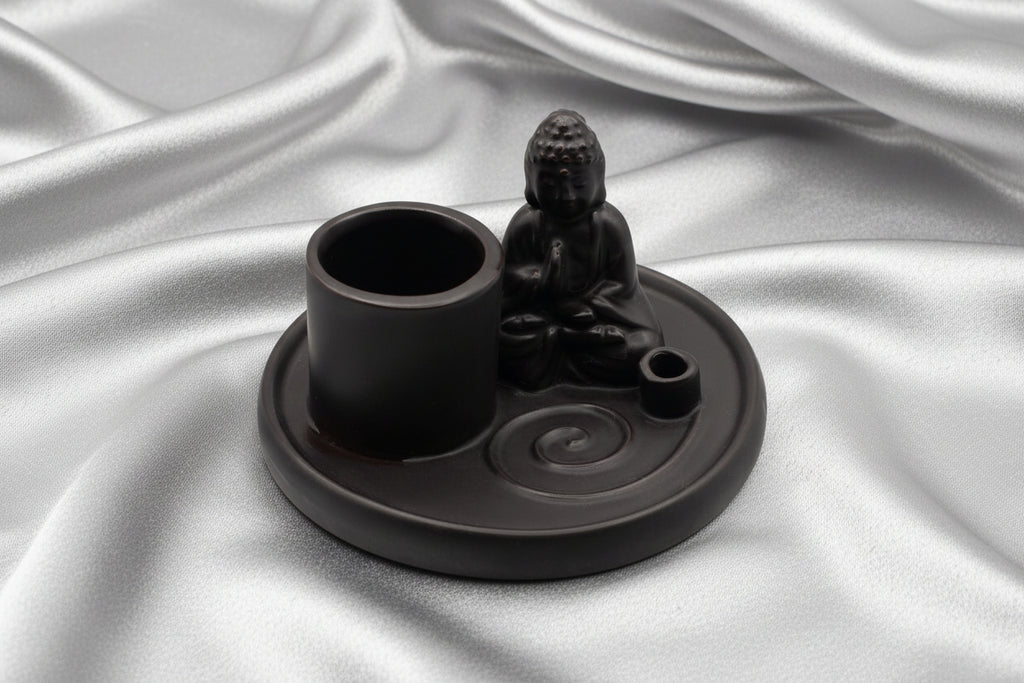 Multi Purpose Buddha Incense Plate - Ceramic Matt Black