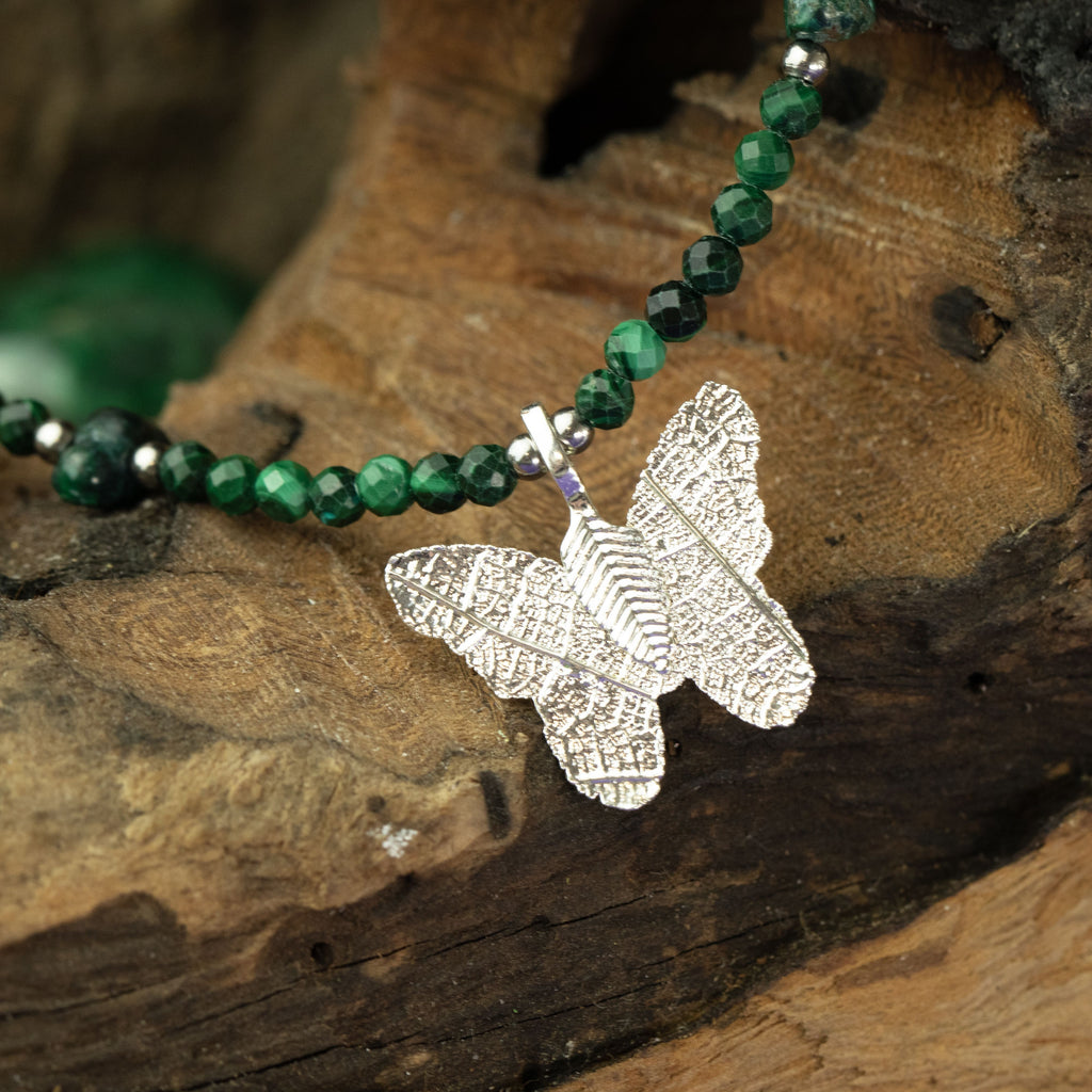 Real Leaf Butterfly Pendant - Malachite Necklace
