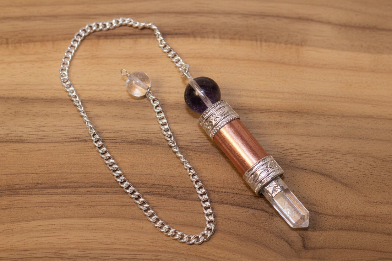 Copper, Amethyst & Clear Quartz Pendulum