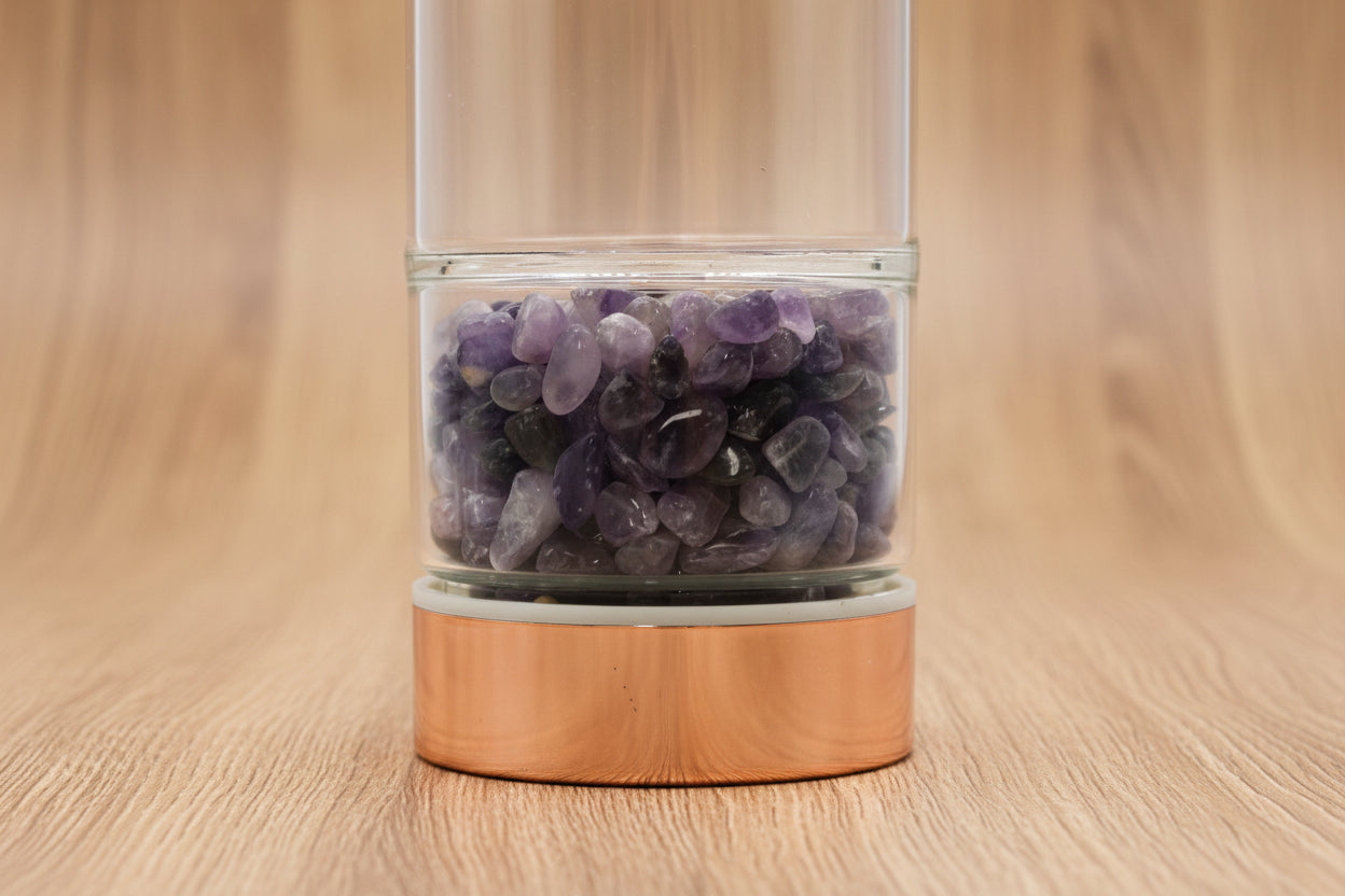 Crystal Glass Tea Infuser Bottle - Rose Gold - Amethyst