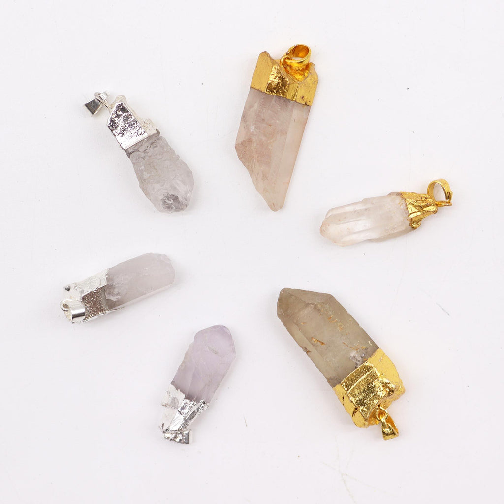 Gold & Silver Plated Clear Quartz Pendants - 6 pieces