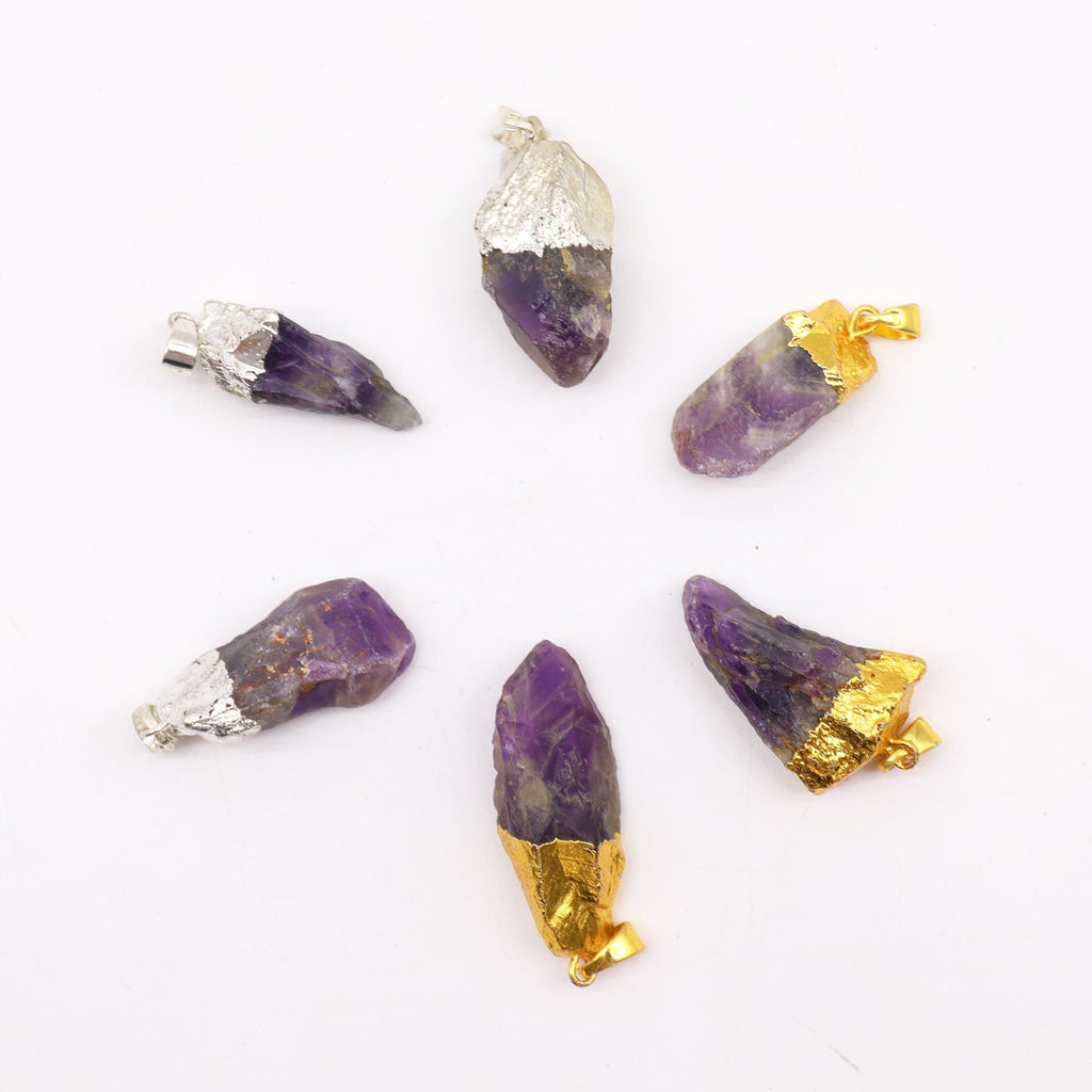 Gold & Silver Plated Amethyst Pendants - 6 pieces