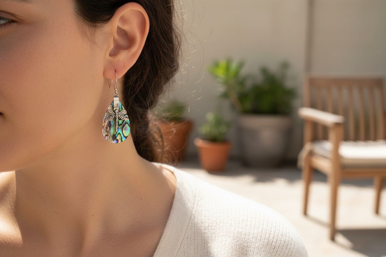 Abalone & Silver Earrings - Dragonflies