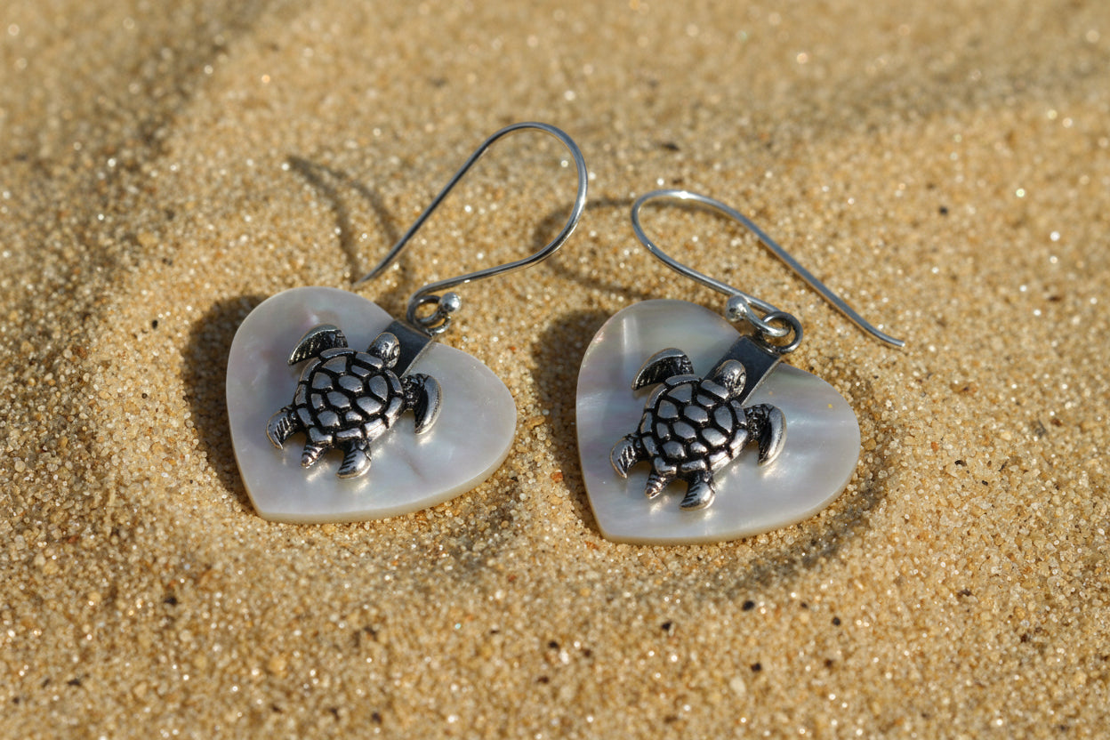 Mother of Pearl & Silver Earrings - Sea Turtle