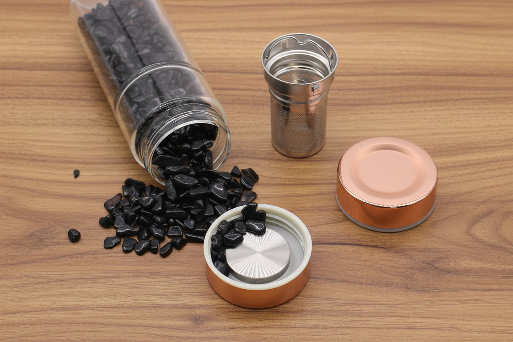 Crystal Glass Tea Infuser Bottle - Rose Gold - Onyx