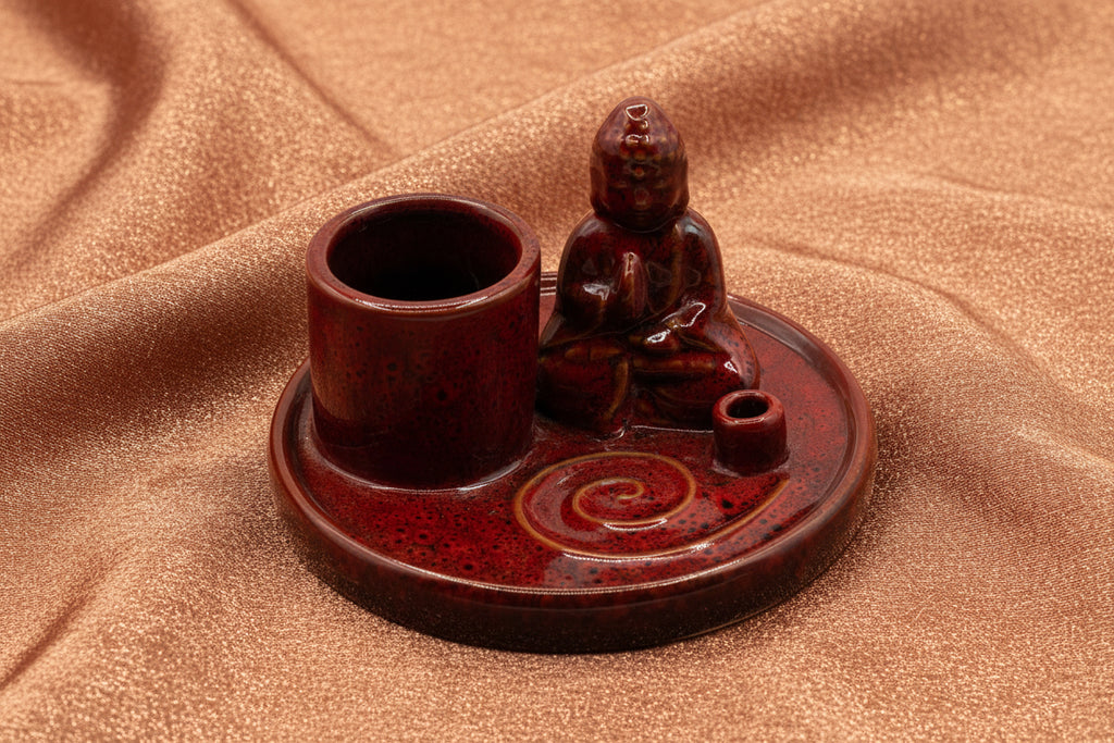 Multi Purpose Buddha Incense Plate - Ceramic Soft Red