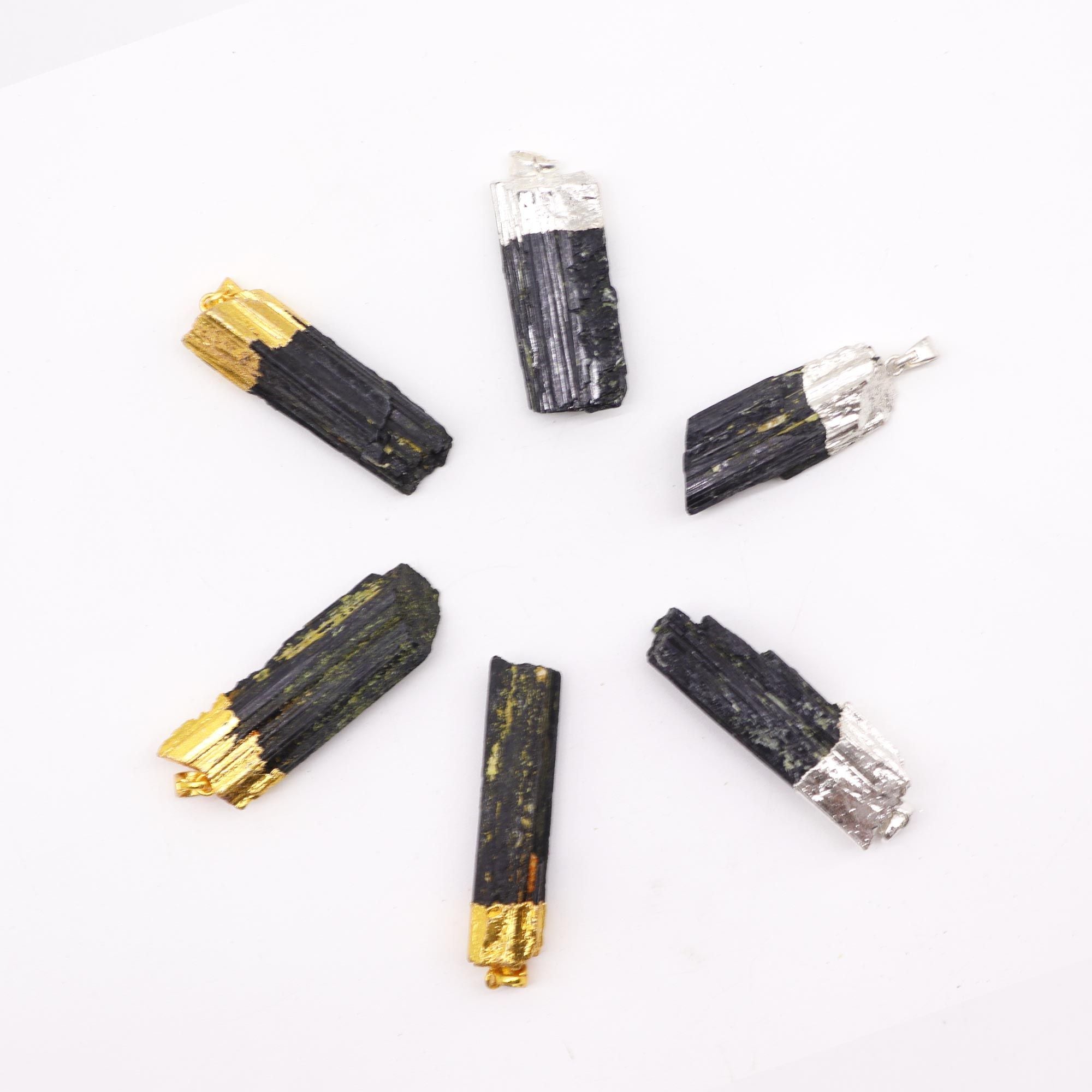 Gold & Silver Plated Black Tourmaline Pendants - 6 pieces