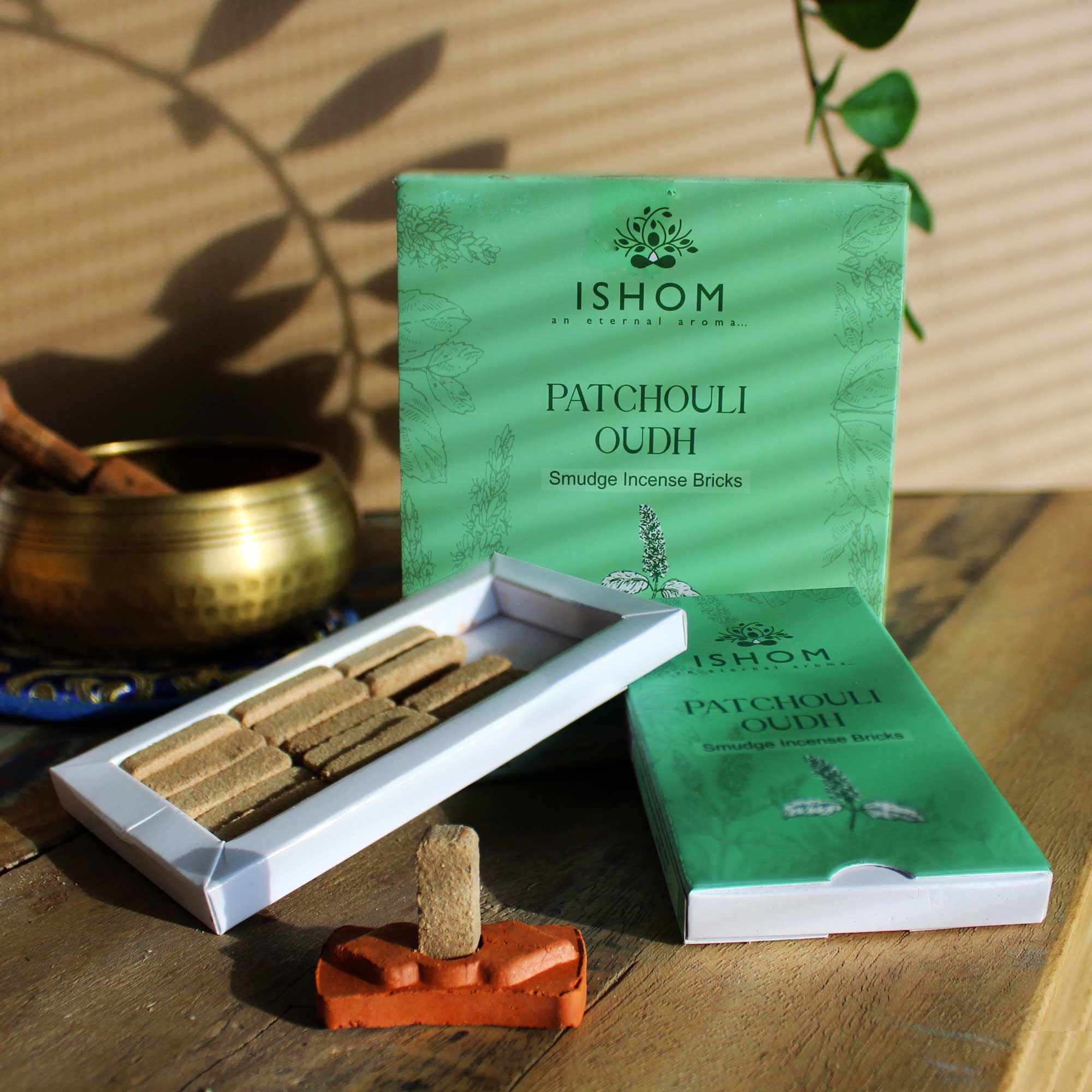 Natural Incense Smudge Bricks and Burner - Patchouli Wood