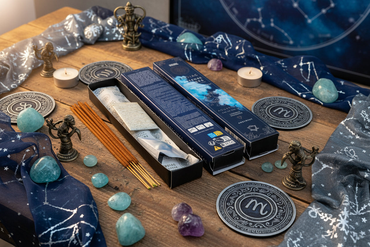 Incense & Gemstone Zodiac Gift Set - Aquarius