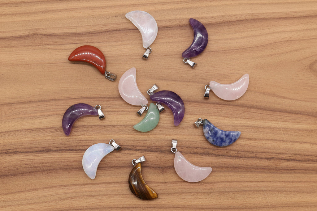 Gemstone Moon Pendants - 12 pieces