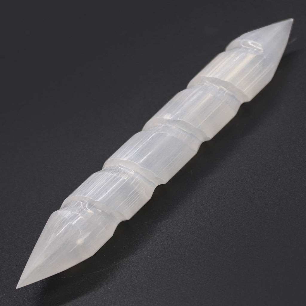 Selenite Spiral Double Point Wand