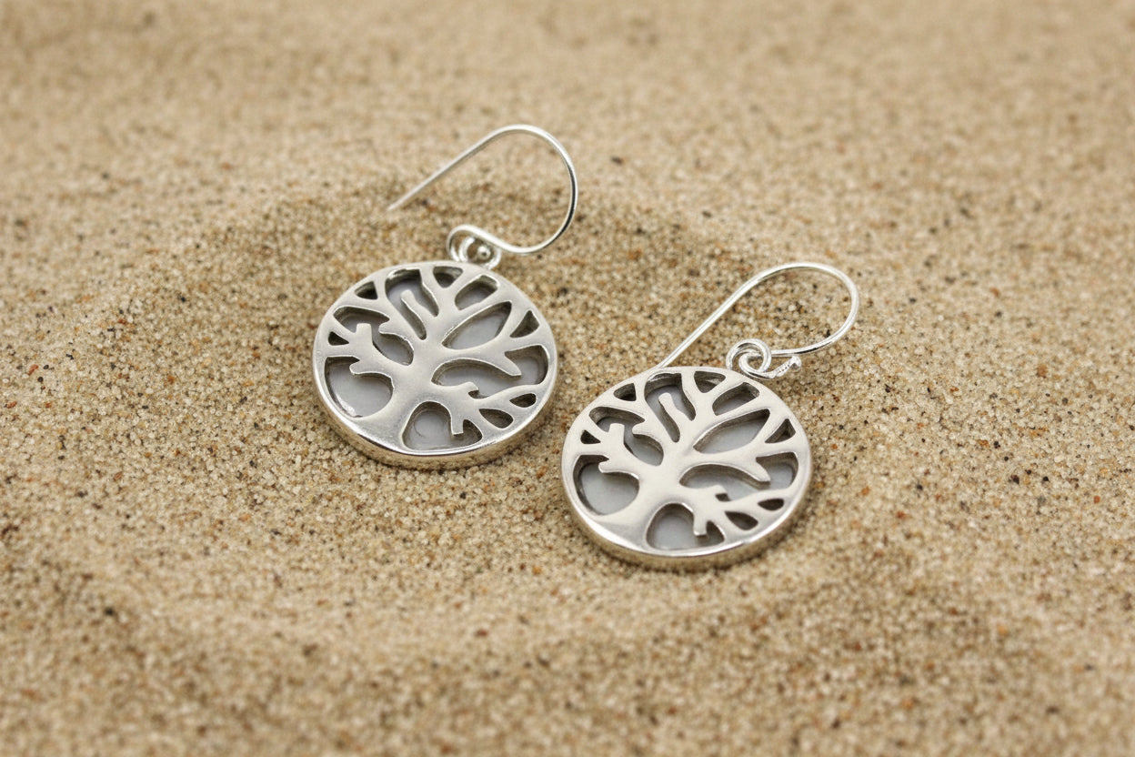 Mother of Pearl & Silver Earrings - Tree of Life