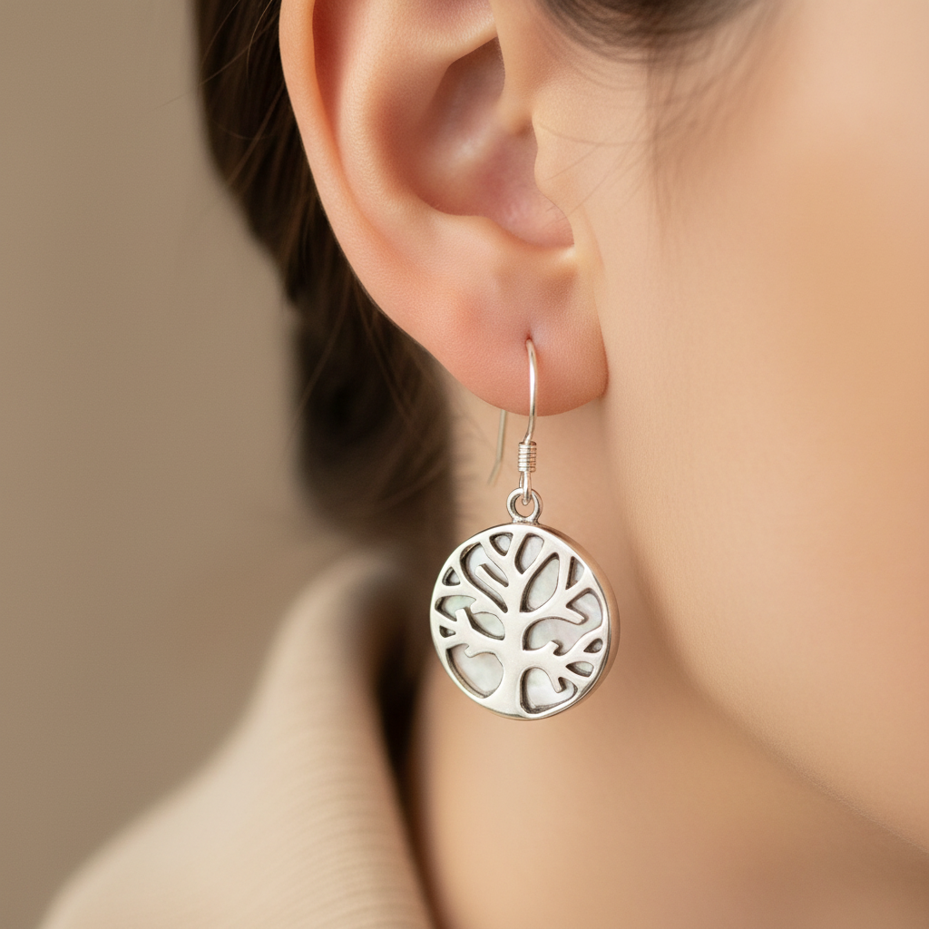 Mother of Pearl & Silver Earrings - Tree of Life