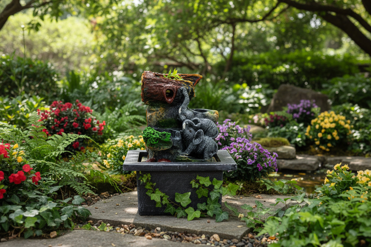 Tabletop Water Feature - 20cm - Elephant in Love