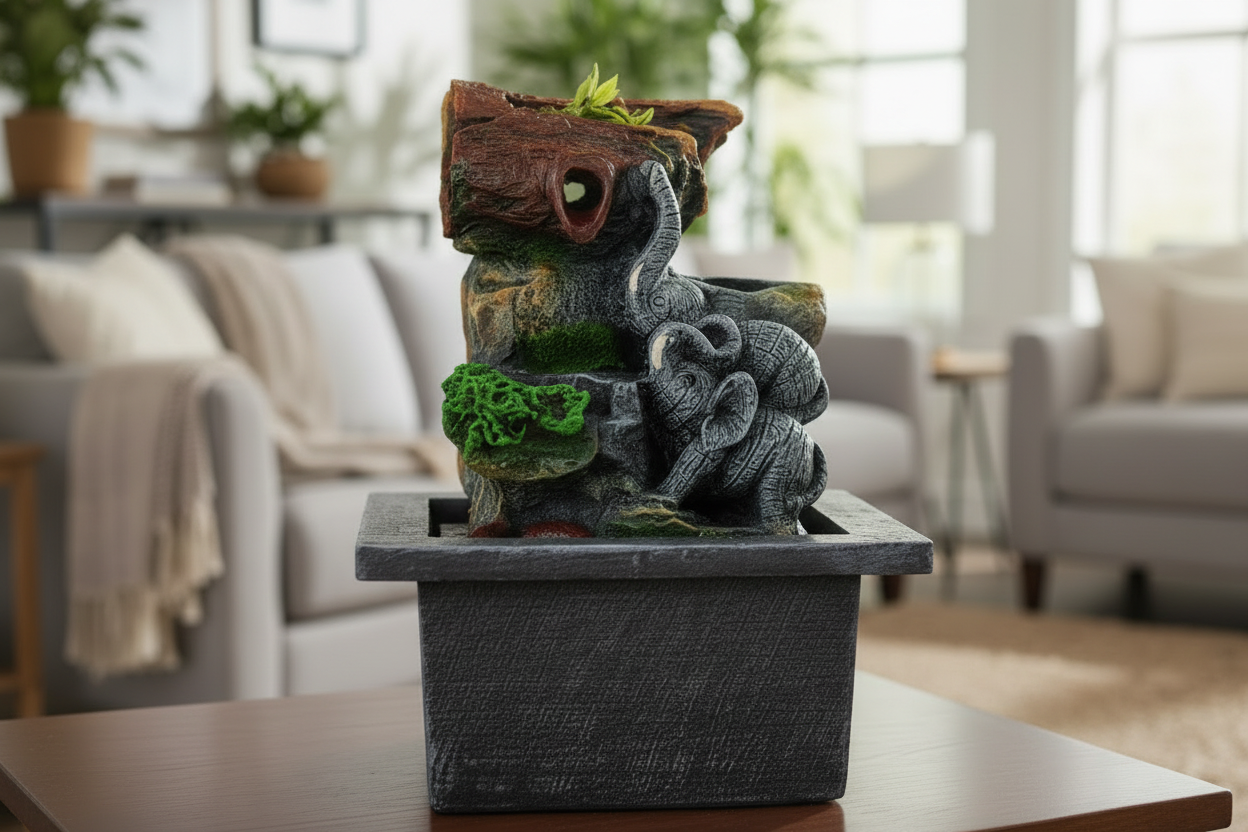 Tabletop Water Feature - 20cm - Elephant in Love