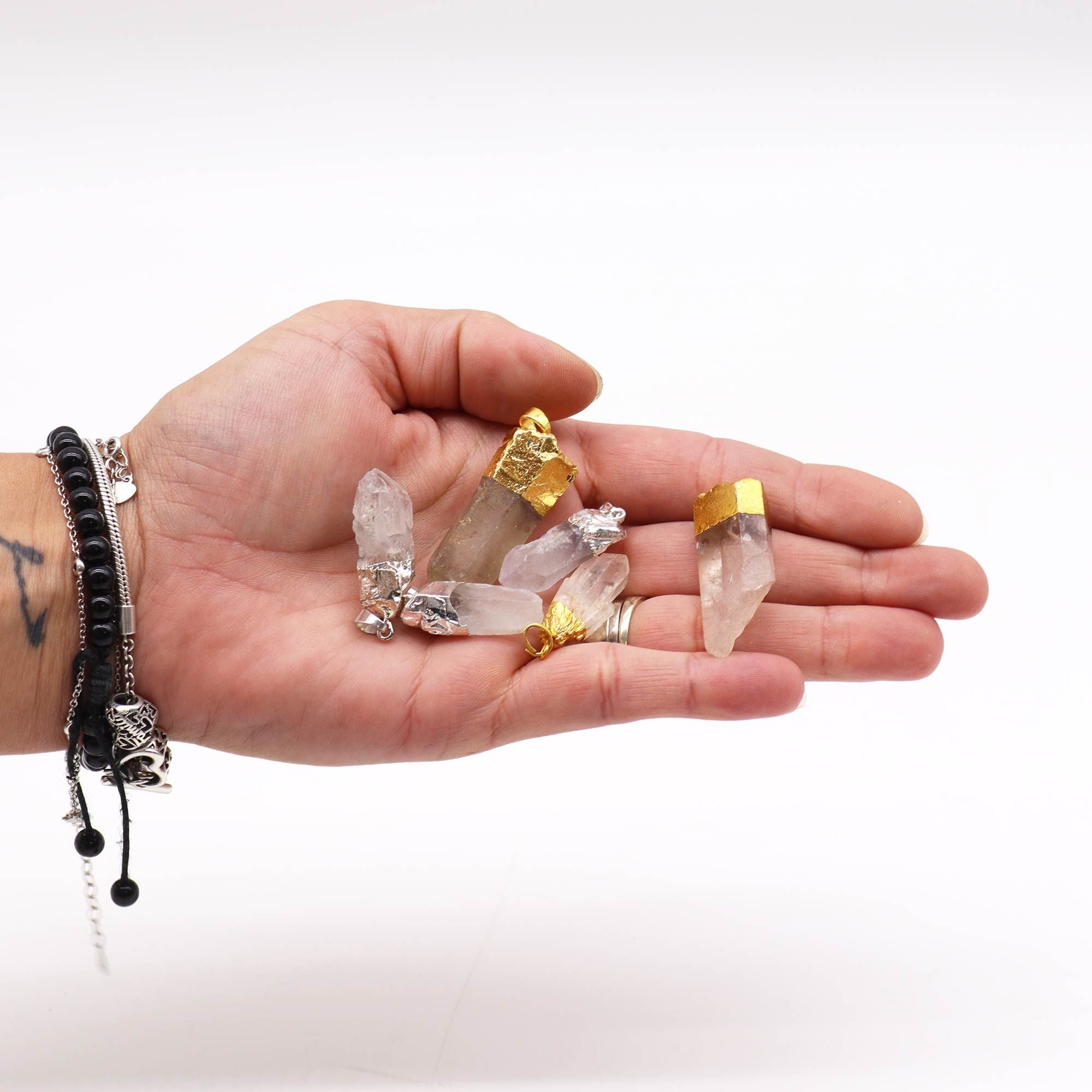 Gold & Silver Plated Clear Quartz Pendants - 6 pieces